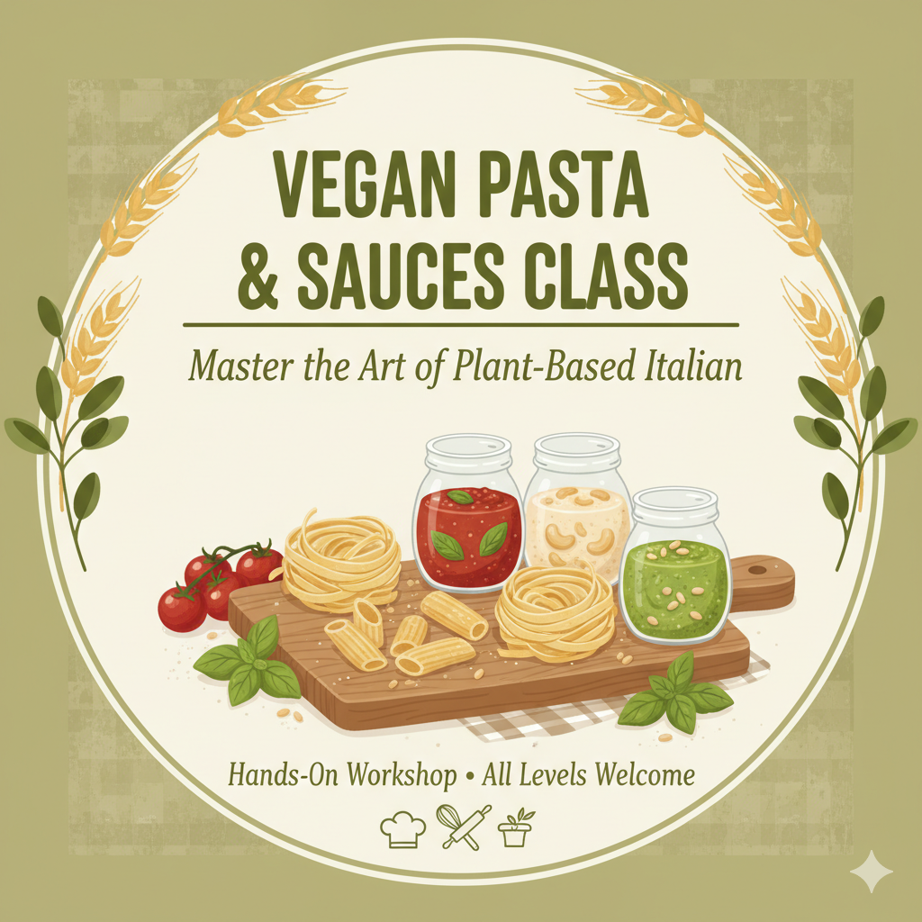 December 6, Sat. 1:00p - 3:30p Vegan Pasta & Sauces Workshop: Italian Classics, Plant-Based Style