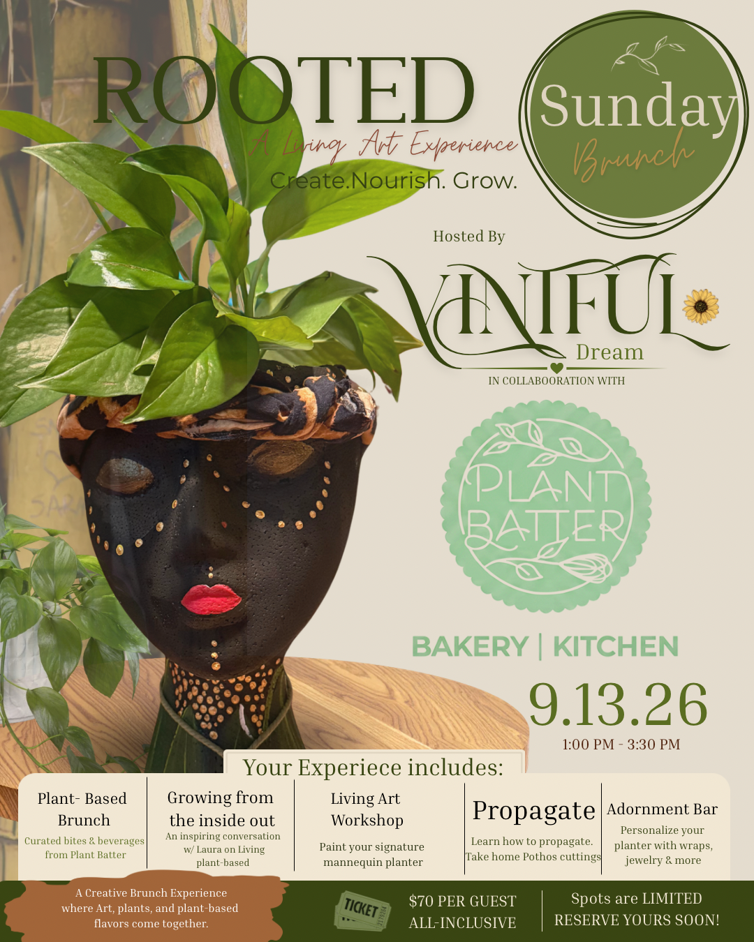 Sun. September 13th (1:00p - 3:30p) - Rooted: A Living Art Experience w. Vintful Dreams