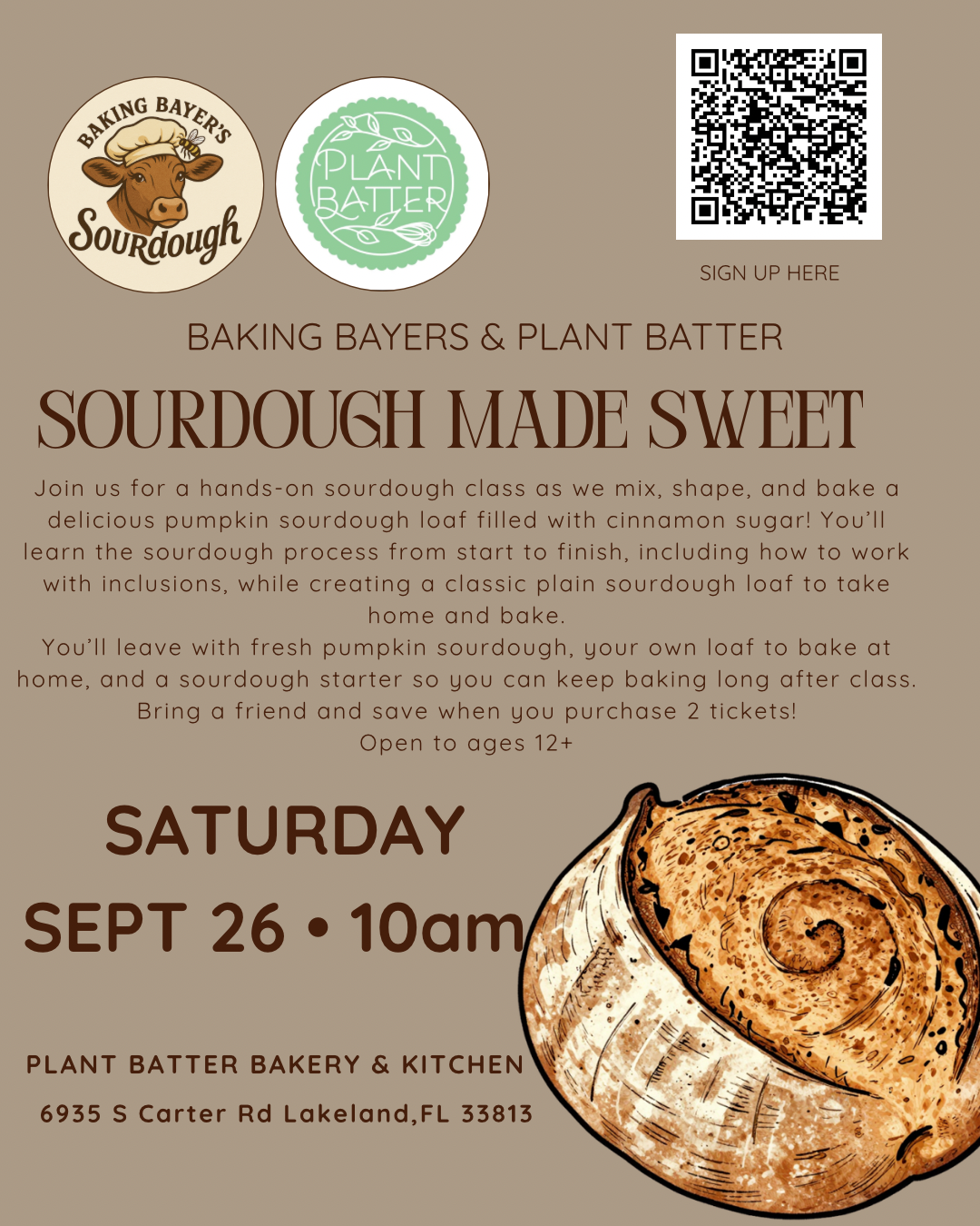 September 26th, Sat. 10:00a - 12:30p - Sourdough Made Sweet Workshop w. Baking Bayers